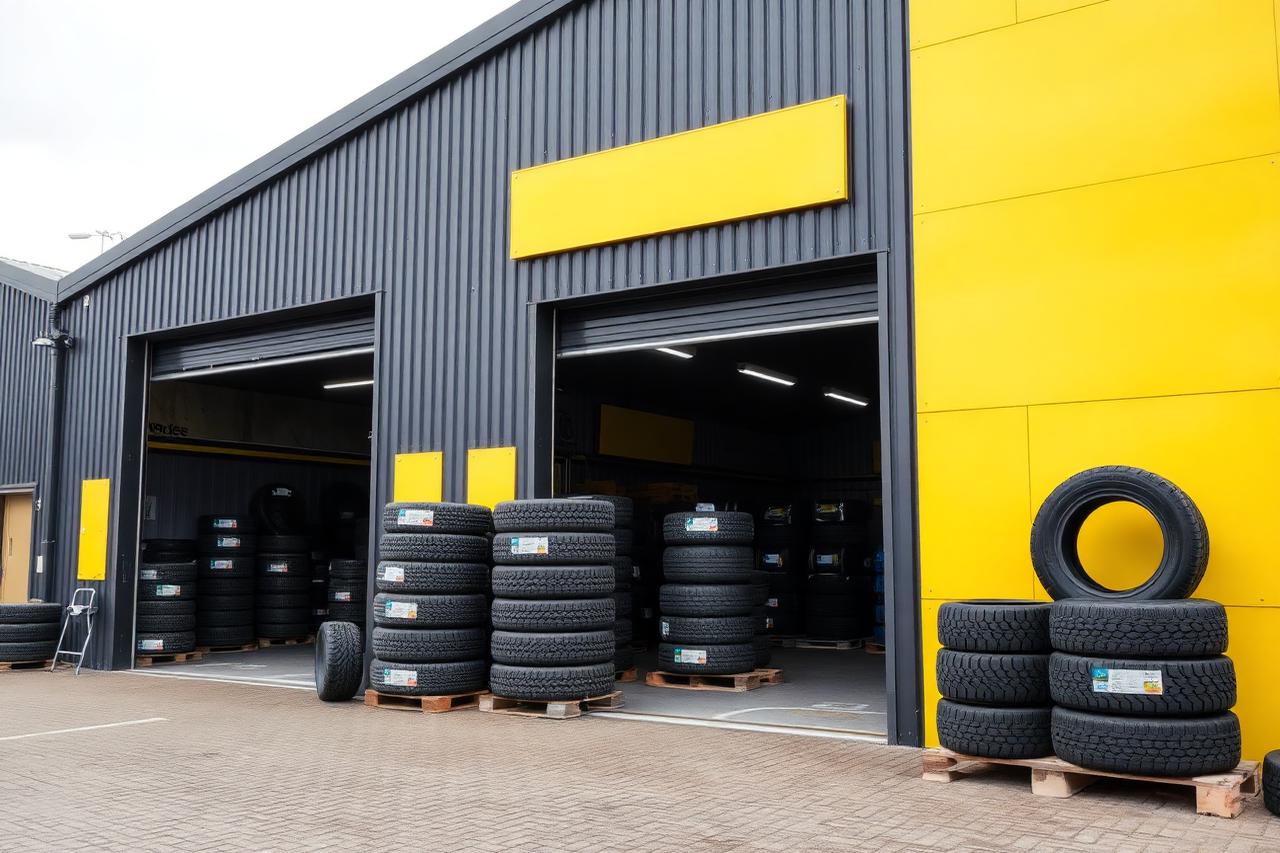 De vestiging van BOL Profielcentrum met werkplaats en bandenvoorraad